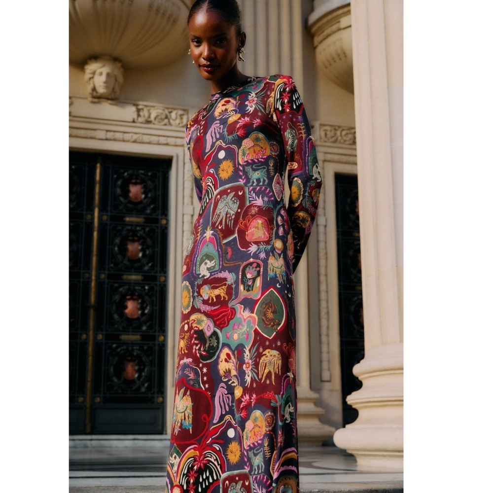 FARM Rio Rio Multicolor Artsy Surreal Land Long Sleeve Maxi Dress Size XL NWT - Picture 12 of 16